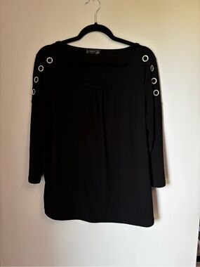 Love Scarlett Black Long Sleeve Top with Shoulder Grommet Detail XL